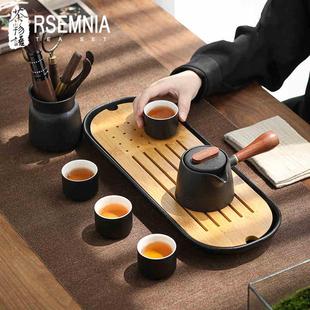 Rsemnia家用日式 黑陶侧把壶功夫茶具 简约储水式 干泡盘陶瓷小套装