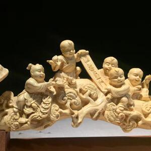 黄杨木五子弥勒如意家居雕刻摆件木质工艺品客厅摆饰厂家供应出售