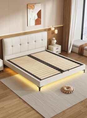 所有实木边长床小公寓，钢木框架，安静的床，可定制，超薄床在任