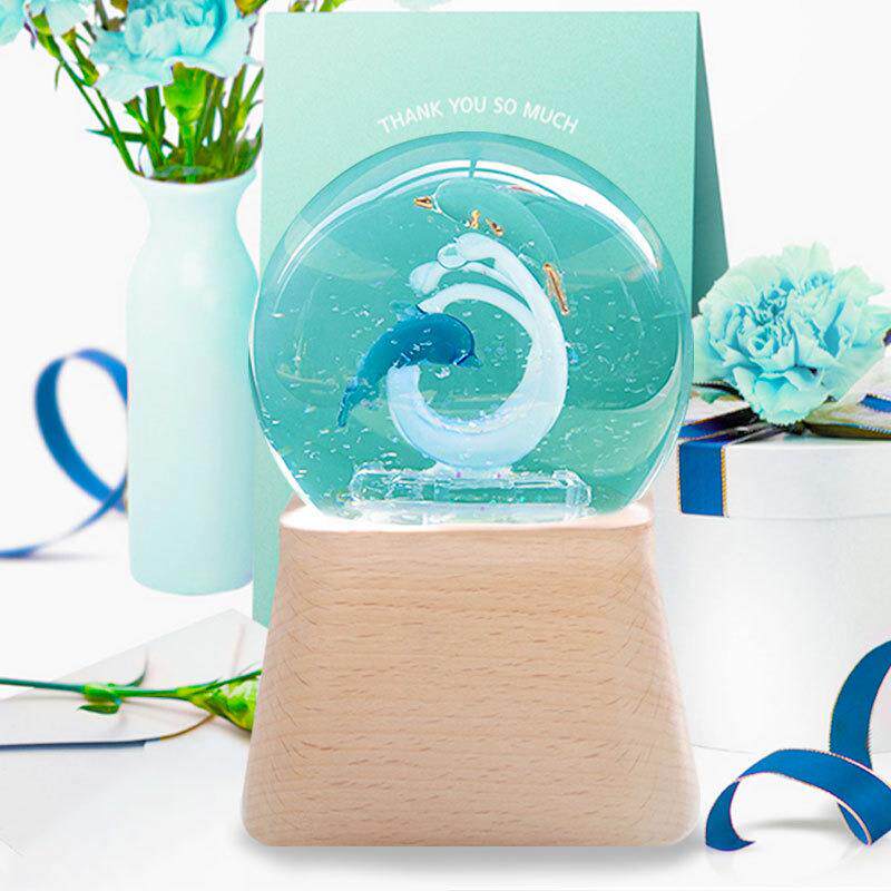 摆件水晶音乐盒海豚水晶球少女心房间装饰品礼品