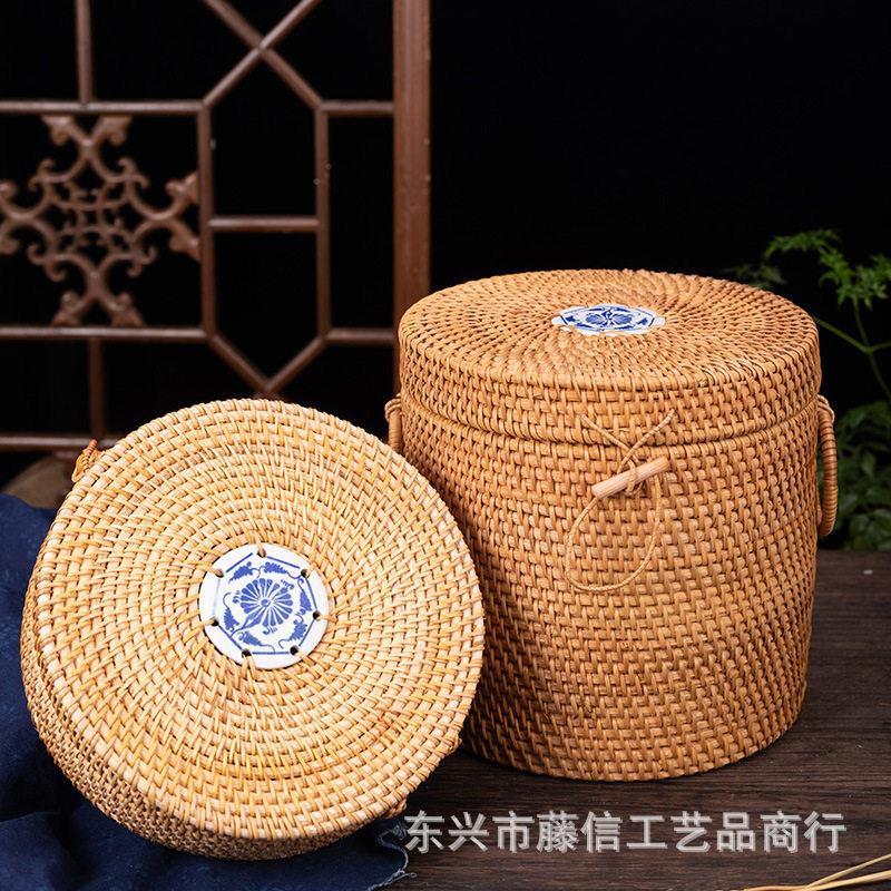 越南藤编七子饼茶叶沱茶散茶普洱茶盒包装礼品盒存茶收纳ins