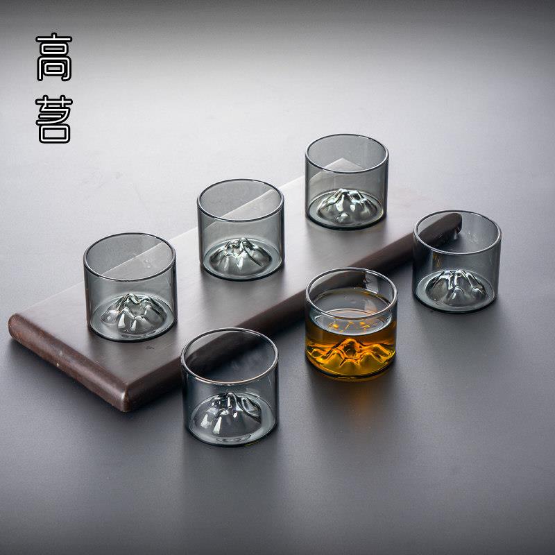 功夫茶小茶杯套装6祇加厚观山玻璃杯耐高温喝茶小杯子客人专用杯