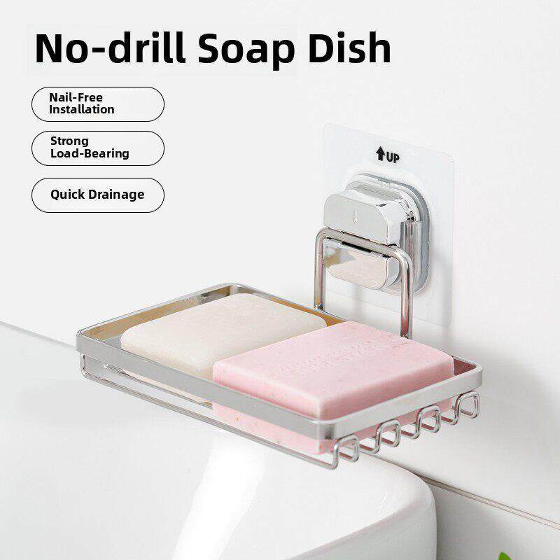 吸盘肥皂盒免打孔不锈钢肥皂架壁挂式卫生间浴室置物架香皂盒沥水