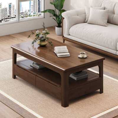 茶几中式家用客厅长方形桌子小户型实木茶桌抽屉纯茶几客厅家用