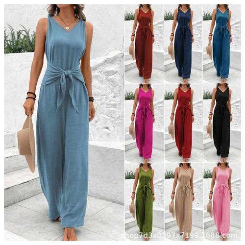 High-Waisted Wide-Leg Sleeveless Jumpsuit Fit Casual