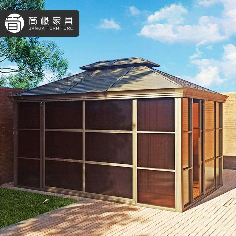 户外花园庭院阳光房凉亭铝合金别墅露台凉棚带灯网红景区亭子凉棚