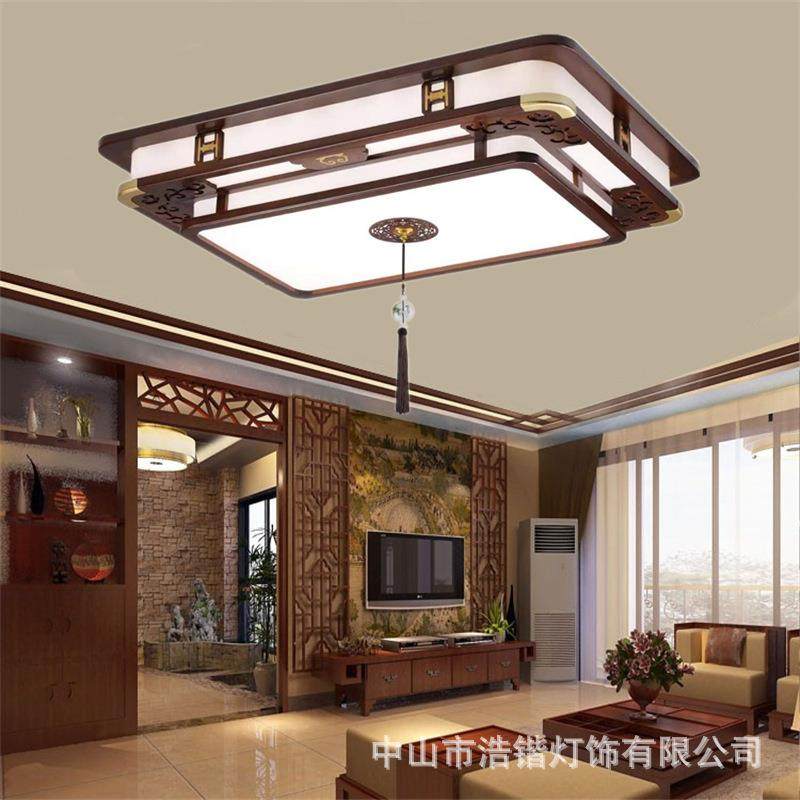 20厅5中山古镇新中式棠木客厅海吸顶灯圆形实木2餐灯具L855ED风扇