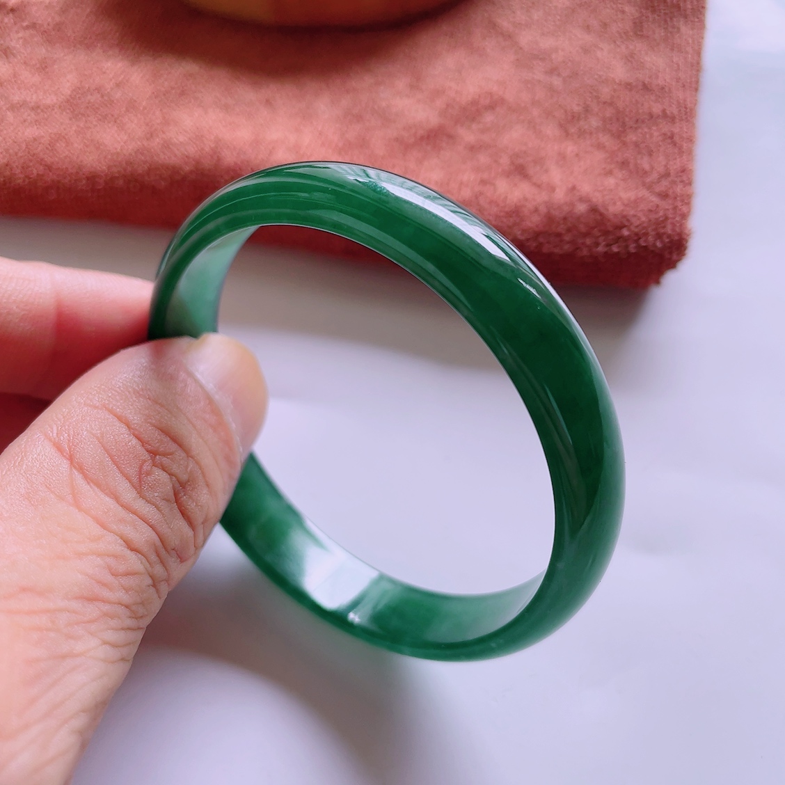 55圈口天然真品翡翠正品 水润气质细腻冰蓝水满色正圈手镯29.99g