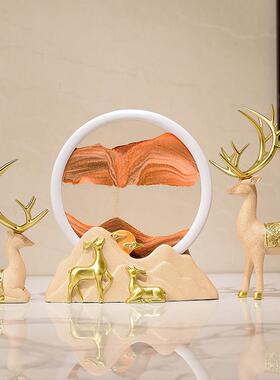 招财鹿流沙画沙漏摆件轻奢高档家居客厅酒柜电视柜办公装饰品礼物