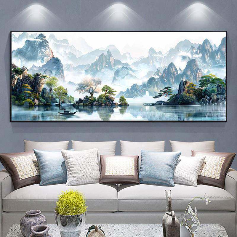山水风景钻石画 画2025新款客厅大气流水生财满钻手工diy贴钻十字