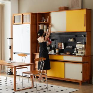 沐NLC颜餐边靠柜小户型墙一体带冰箱柜简实木现代容约大量储物