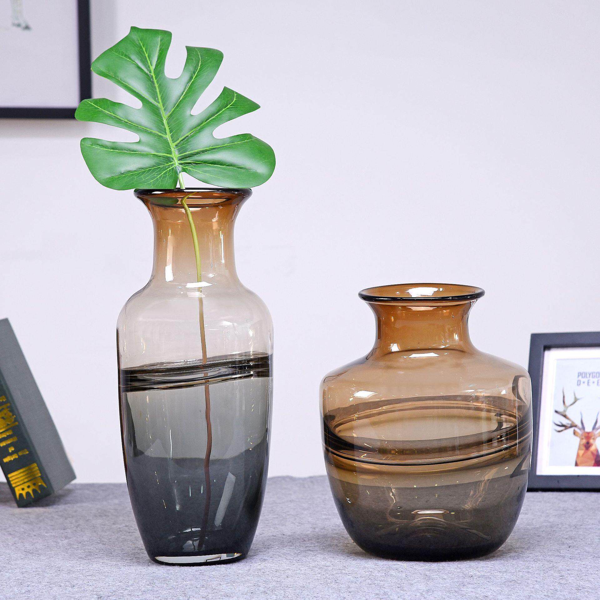 简约彩色花瓶摆件 客厅富贵竹插花玻璃瓶 创意款家居装饰品插花器