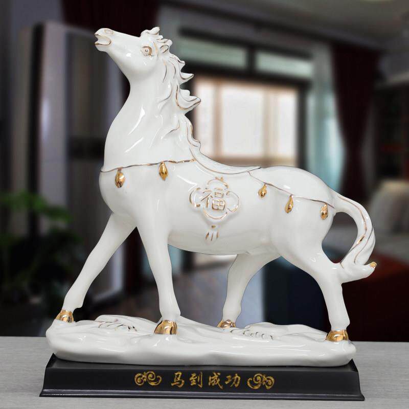 陶瓷马摆件一对十二12生肖瓷器白马客厅办公室招财马摆设马到成功