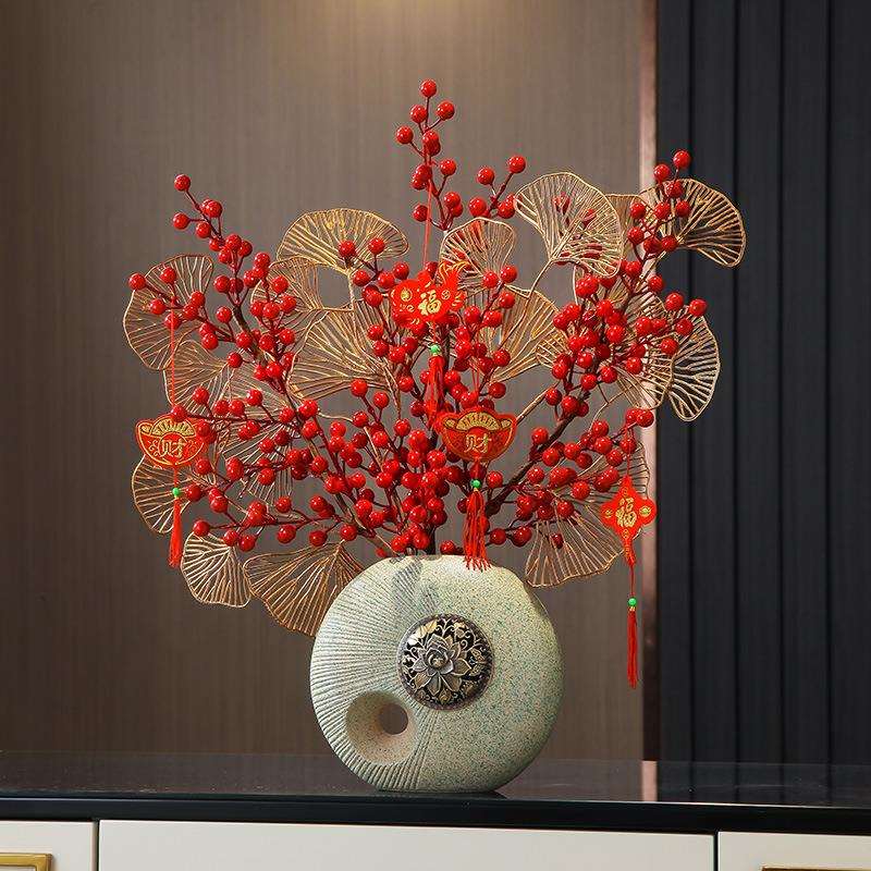 过新年玄关花瓶摆件喜庆客厅书房间办公室春节摆设现代家居装饰品