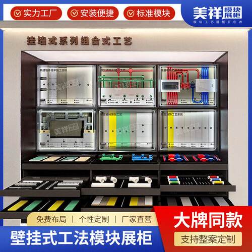 美祥展柜全屋整装施工工艺壁挂展示柜壁挂式工程材料模块展示墙