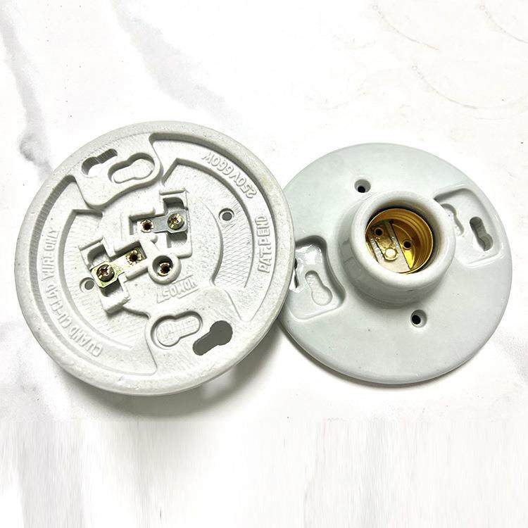 E27E26螺纹平底灯座4寸半陶瓷螺口平灯口大功率灯头灯具