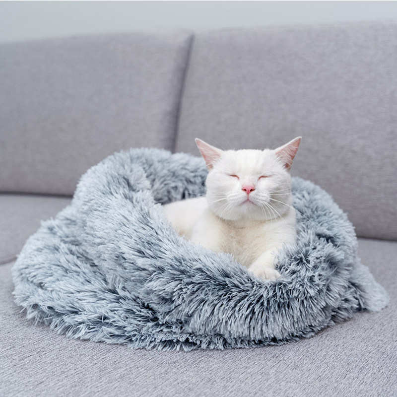 猫窝泰迪中小型犬猫咪半包宠物睡袋垫子两用秋冬保暖长毛绒宠物垫