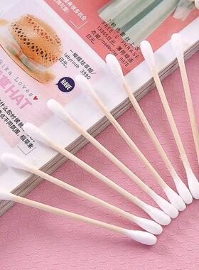 500pcs Double Head Wood Cotton Swab Nose Ears Cleaning Women