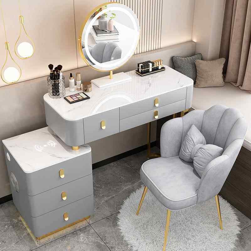 全实木智能卧室梳妆台北欧风可伸缩2024年新款现代简约收纳柜一体