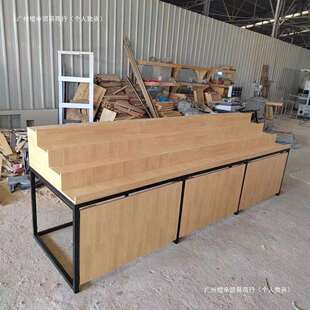 水果货架阶梯式水果店新款陈列架边柜中岛端头钢木水果单层堆头柜