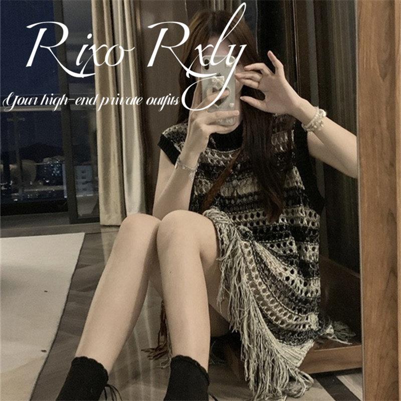 RIXO RXLY复古镂空流苏条纹无袖针织衫女春夏小众设计感背心上衣