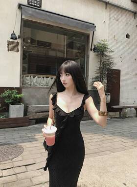 【下周六】【新品】女夏波点深V领包臀长裙黑色1/4吋套筒扳手袖吊