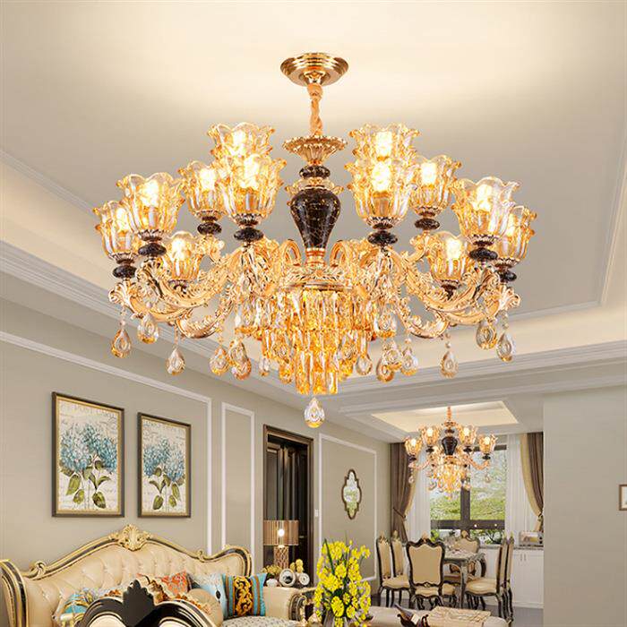 客厅吊灯欧式水晶灯2024年新款复古奢华餐厅灯别墅主大厅陶瓷灯具