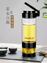 双层玻璃杯大容量泡茶杯旅行水杯茶水分离防漏杯过滤茶杯密封杯子