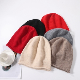 羊绒帽子男女帽羊毛线帽针织卷边桂花疙瘩针帽冬季帽子护耳堆堆帽