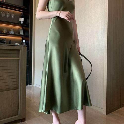 High-grade Solid Color Sling Dress Women