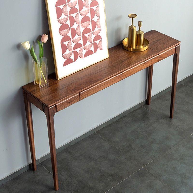 北欧胡桃色实木玄关桌新中式靠墙条案现代简约供桌窄条几桌玄关