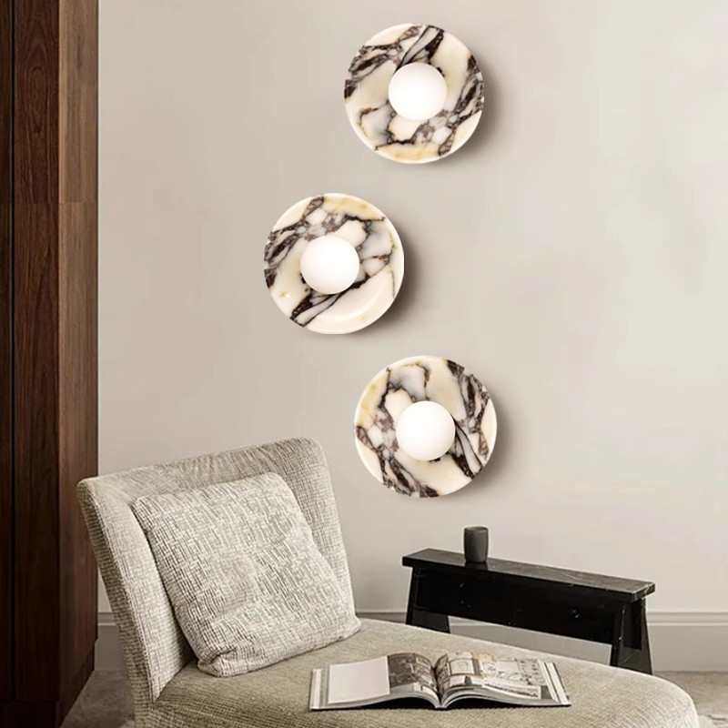 侘寂风天然花纹卧室壁灯法式轻奢酒店别墅背景墙洞石壁灯大理石灯,家装灯饰光源,壁灯,淘宝优惠券,粉丝福利购,淘宝优惠卷