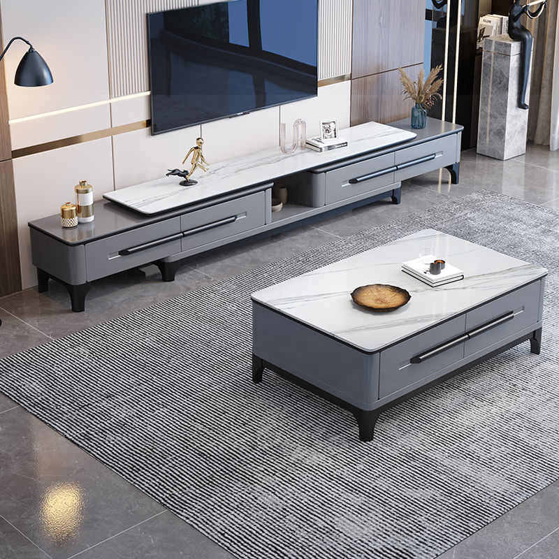 岩板茶几电视柜组合套装家用客厅新款小户型简易大理石储物柜子