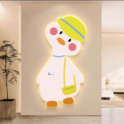 北欧玄关装饰画儿童卧室挂画LED氛围发光灯画可爱网红鸭子挂画