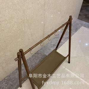 【葵普制造】户外木置物挂钩架折叠三脚架野营胡桃木色大号置物架