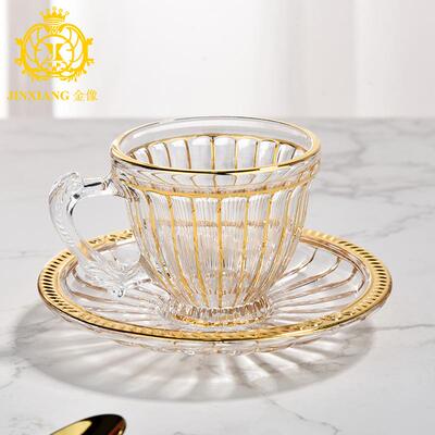 金像跨境热销轻奢描金玻璃杯家用办公室高颜值咖啡杯下午茶杯