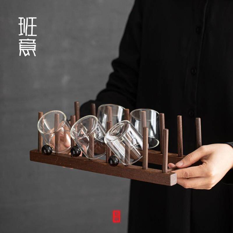 班意家用杯架普洱茶架木制倒挂沥水水杯架防尘茶杯创意置物架