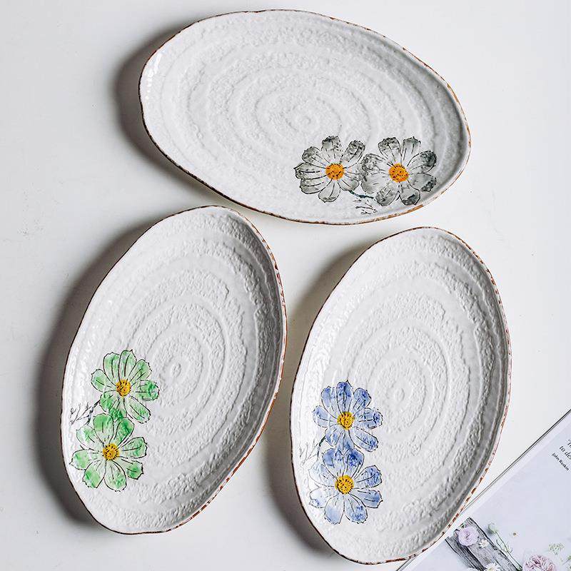 【鱼盘】北欧陶瓷西餐盘 家用酒店椭圆牛排盘 创意浮雕餐具长盘子,餐饮具,盘,淘宝优惠券,粉丝福利购,淘宝优惠卷