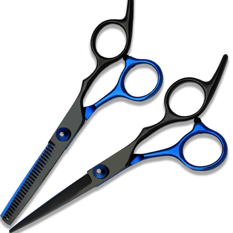 11件套理发剪刀 厂家黑蓝不锈钢平剪刘海打薄碎发牙剪美发剪