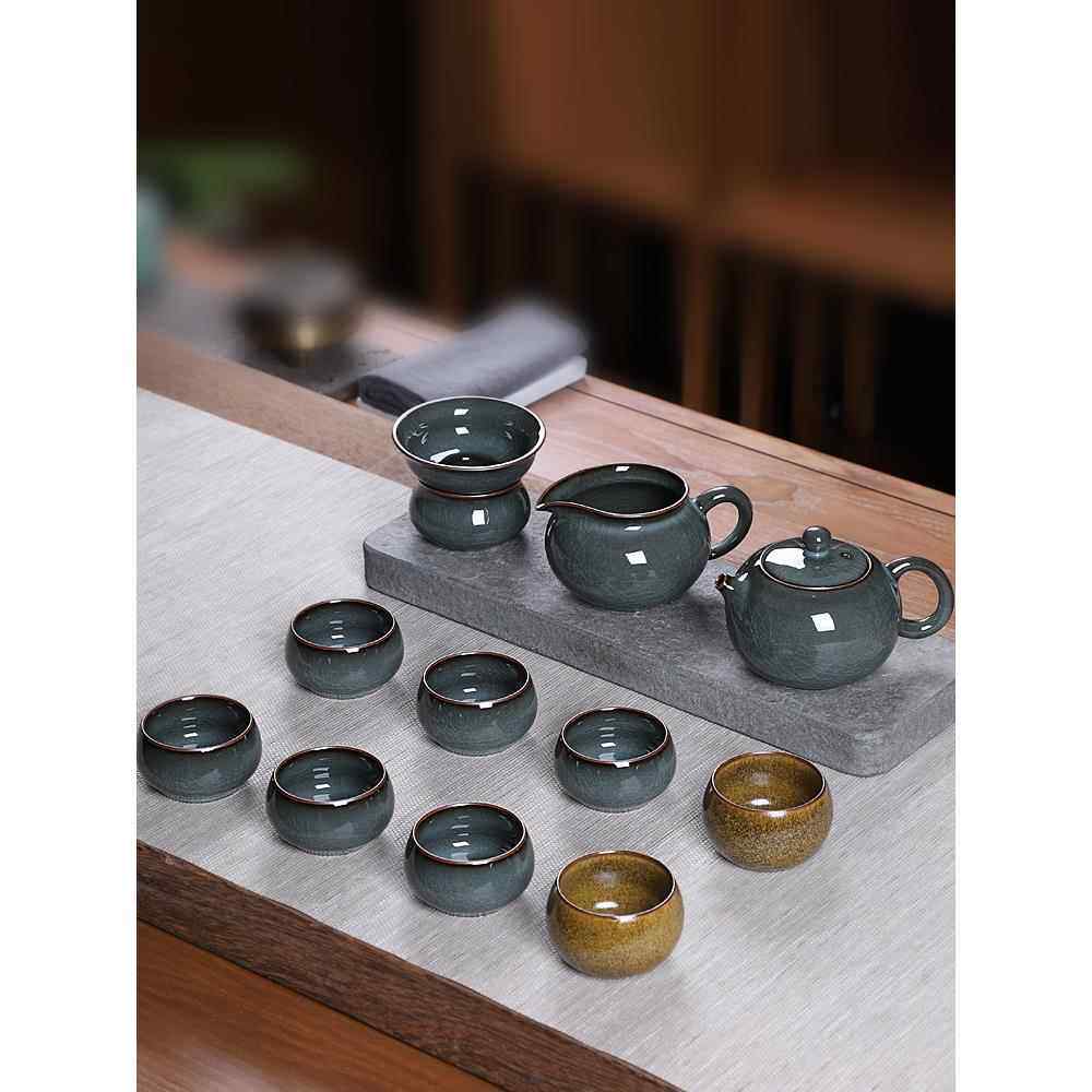 家用客厅青瓷功夫茶具陶瓷全手工高档茶壶茶杯格窑冰裂成套