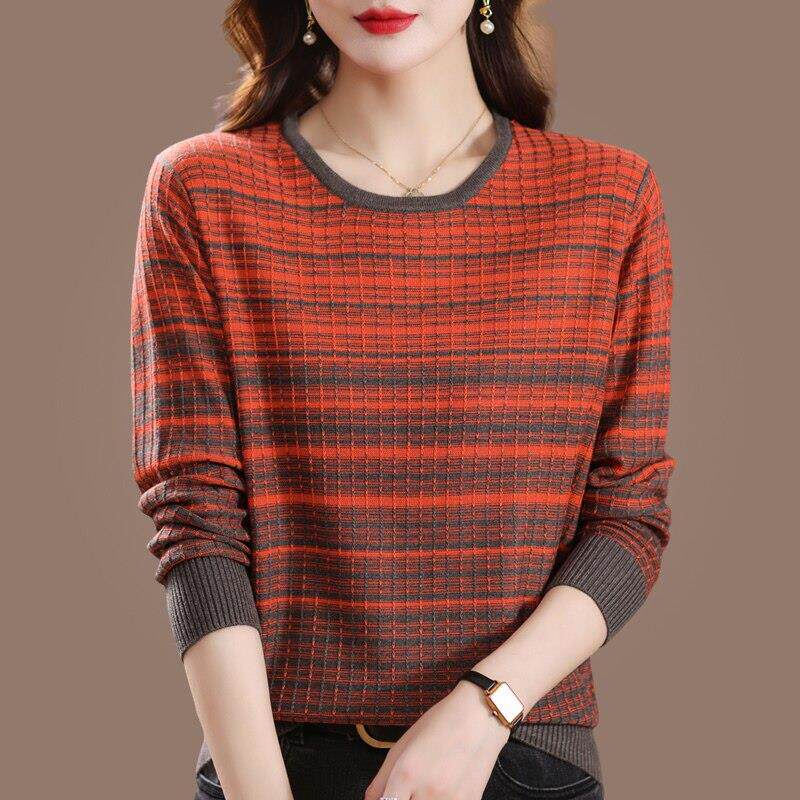 妈妈装2025新款春秋季中年女上衣薄款针织内搭宽松圆领洋派打底衫