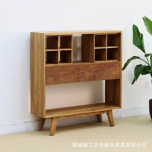 老榆木博古架茶杯架展示架边柜中式实木储物架餐边柜民宿茶室家具