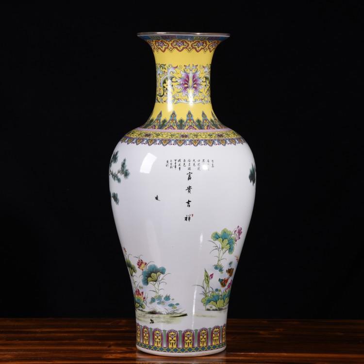 仿古中式描金粉彩牡丹百鸟朝凤鱼尾落地大花玄关家饰客厅摆件