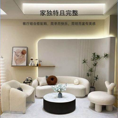 新款轻奢腰果弧形沙发客厅直播民宿公寓网红办公接待小户型奶油风