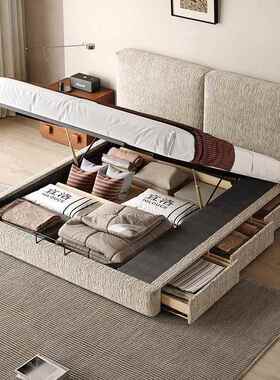 复豆腐块落床主卧雪尼尔布艺气压床储物床轻奢互古不打双人扰LTV