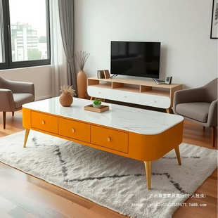 意式茶几家用2024新款客厅现代简约组合电视柜免安装带抽屉小