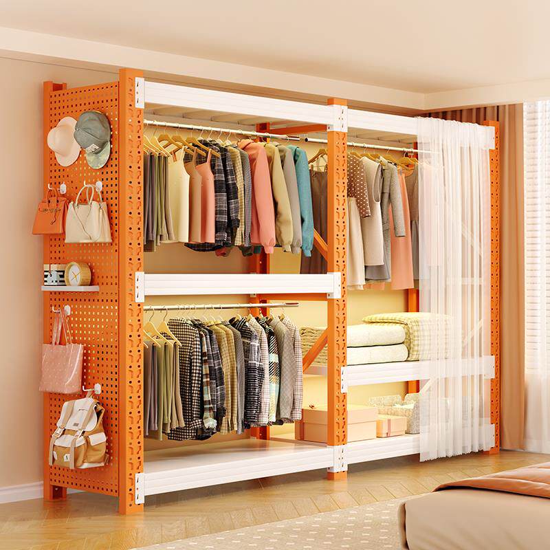 家用货架衣柜简易组装开 放式挂衣架钢制置物架防尘帘多层收纳层