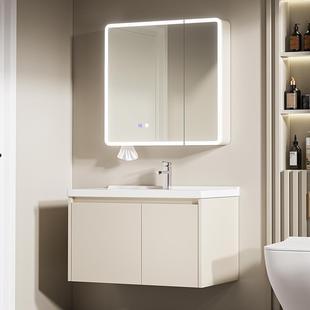 奶油风蜂窝铝浴室柜一体陶瓷盆洗脸池卫生间洗漱台面洗手盆柜组合垫垫