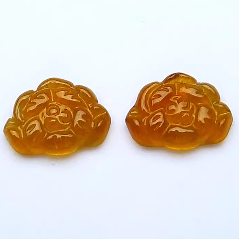 天然A货翡翠冰种黄翡花朵一对精品戒面莲花裸玉送鉴定证书0.18g