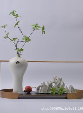 新中式禅意茶室茶具托盘套装组合装饰品样板房售楼部陶瓷花器摆件